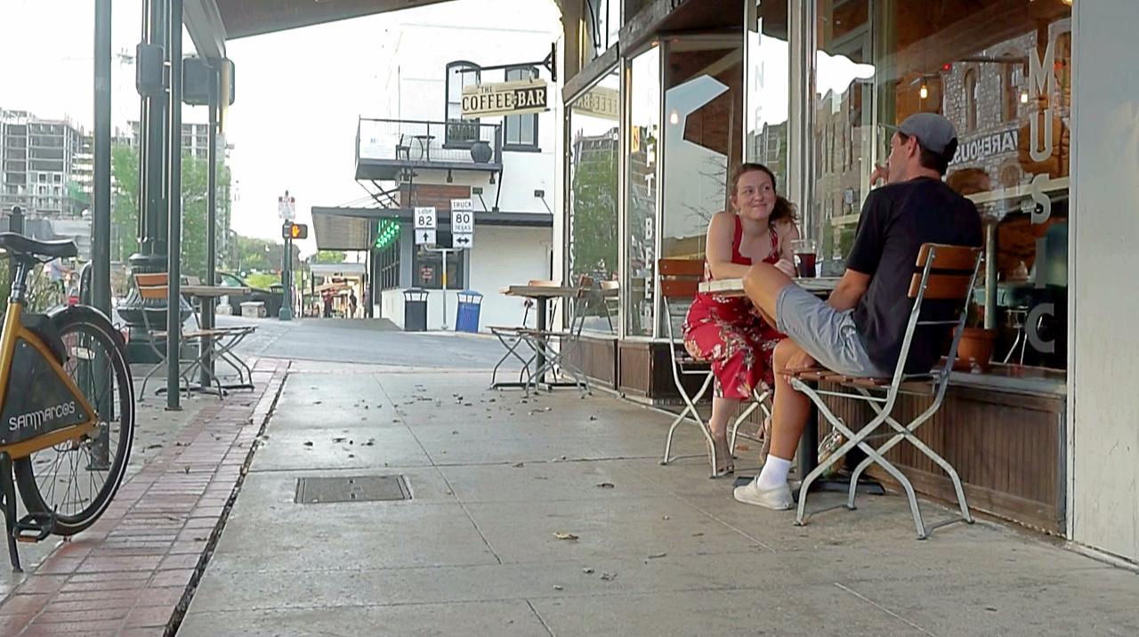 Hannah, 24, and Josh, 23, out for coffee at Root Cellar Café on their first date